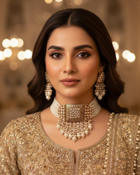 ISHANA Golden Uncut-Kundan Necklace/Choker Set