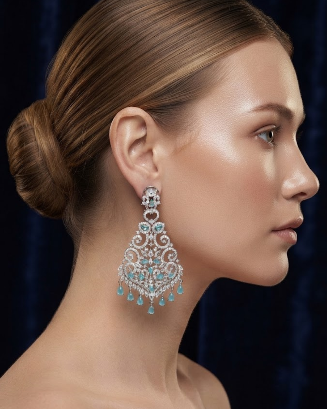Cubic Zirconia Statement Earrings - Silver/Sky Blue