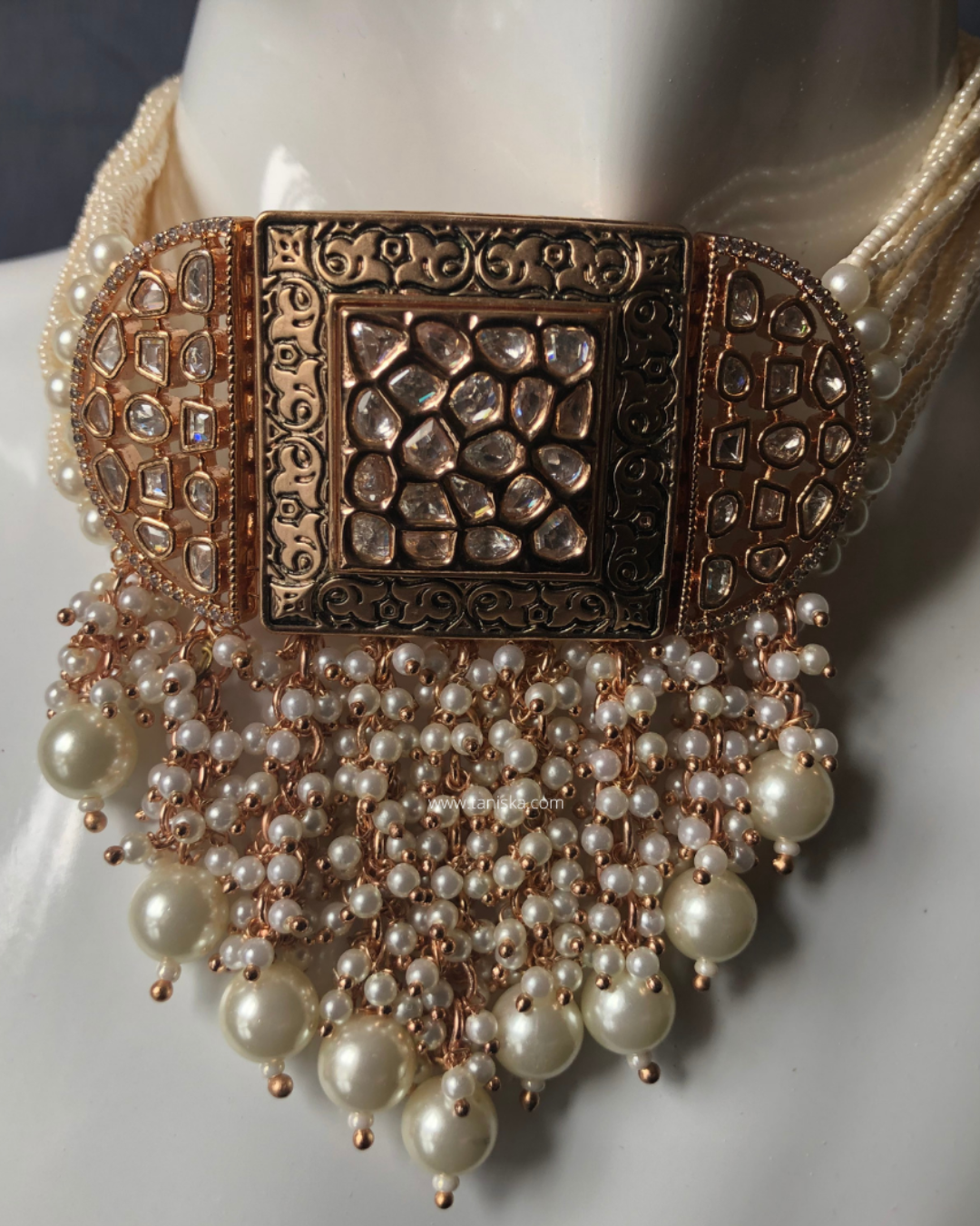ISHANA Golden Uncut-Kundan Necklace/Choker Set