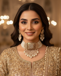 ISHANA Golden Uncut-Kundan Necklace/Choker Set