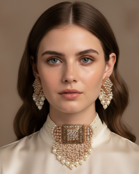 ISHANA Golden Uncut-Kundan Necklace/Choker Set