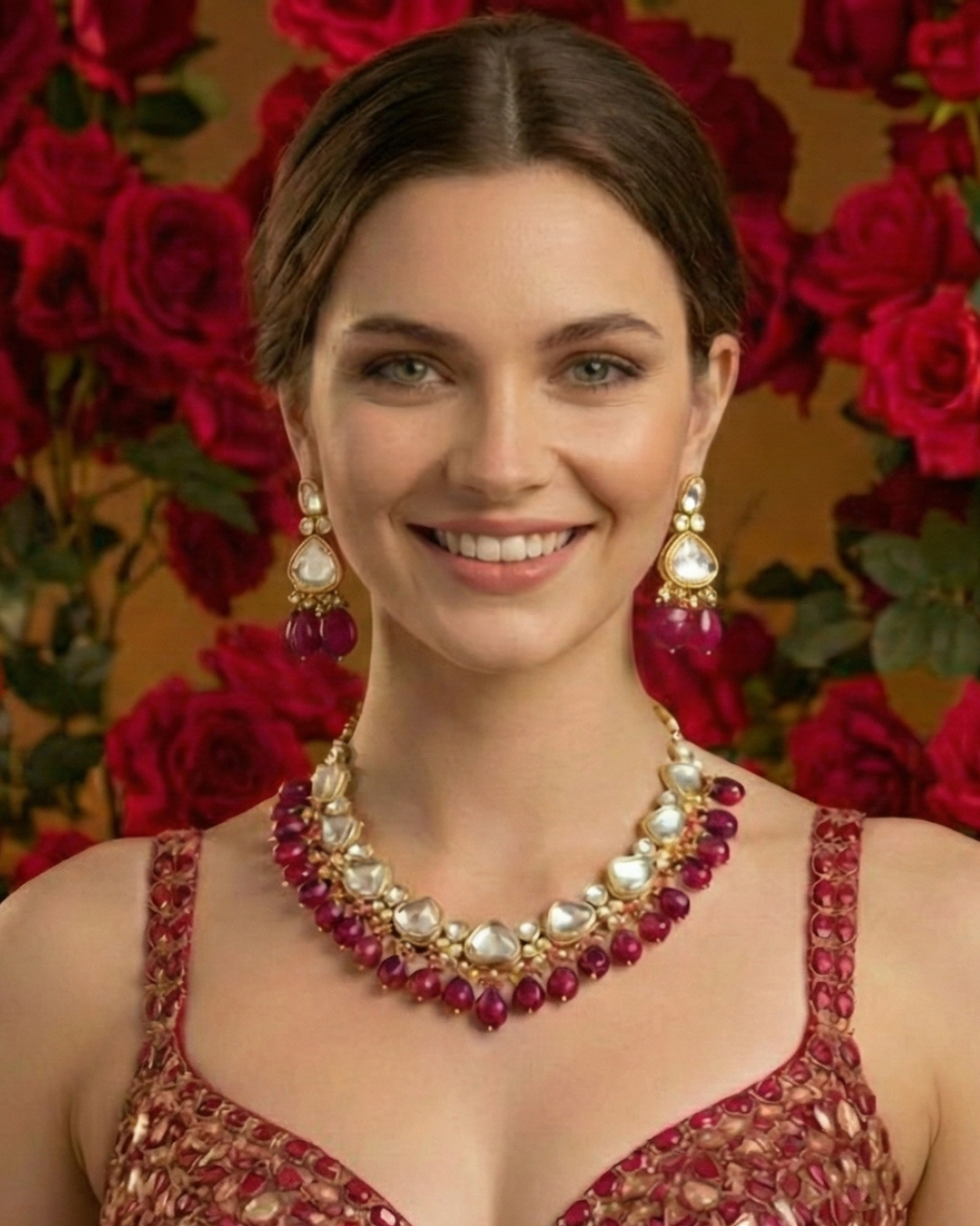 MEEREN Victorian Choker Necklace Set (Ruby)