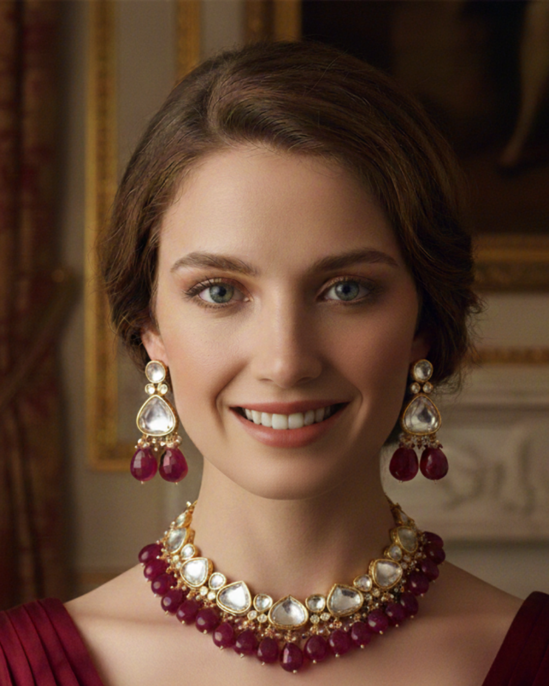 MEEREN Victorian Choker Necklace Set (Ruby)