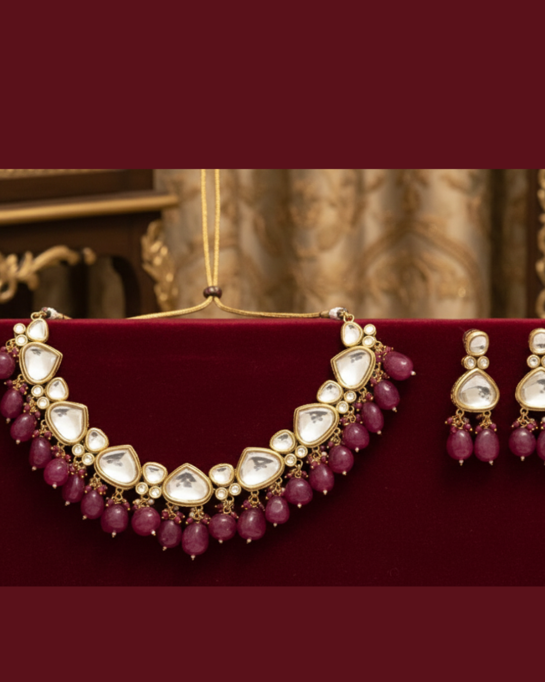 MEEREN Victorian Choker Necklace Set (Ruby)