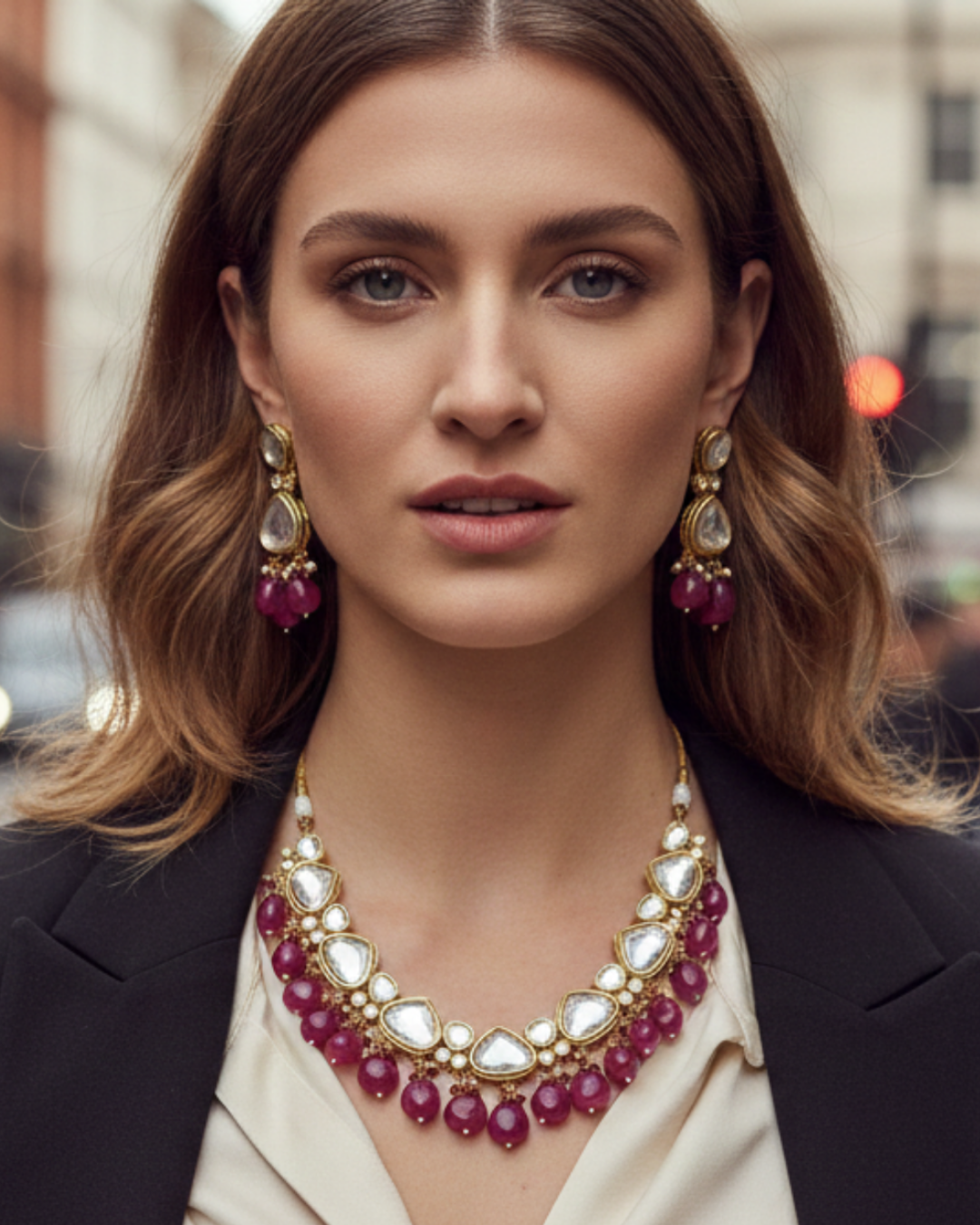 MEEREN Victorian Choker Necklace Set (Ruby)
