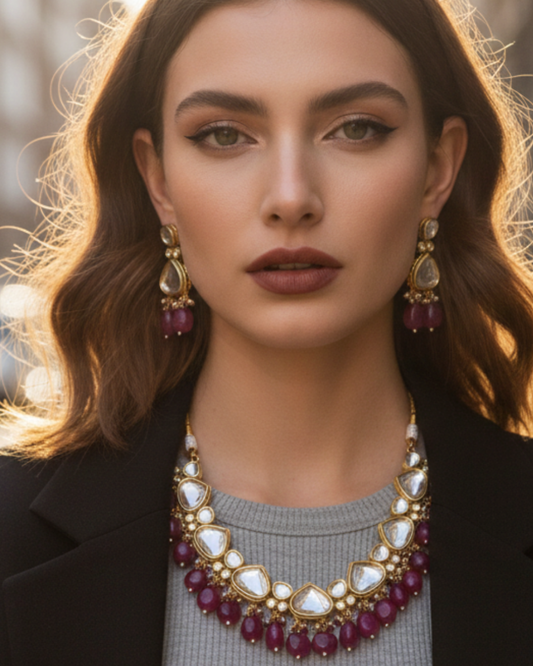 MEEREN Victorian Choker Necklace Set (Ruby)
