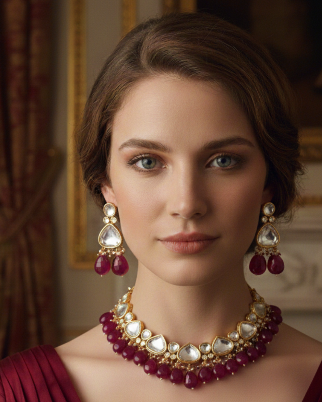 MEEREN Victorian Choker Necklace Set (Ruby)