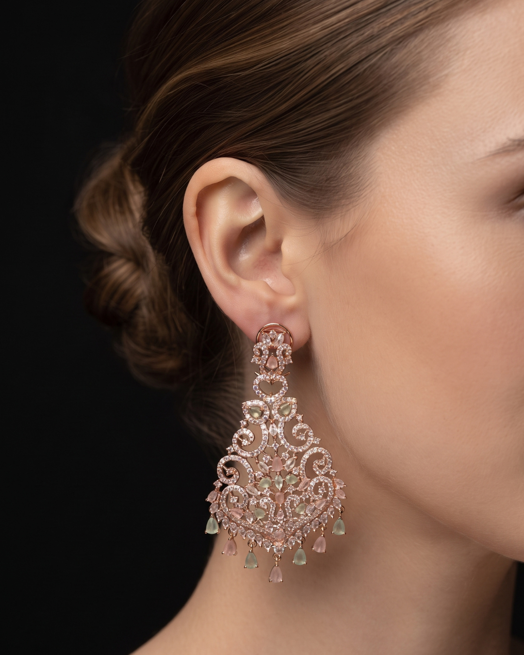 Cubic Zirconia Statement Earrings - Rose Gold/Pink-Mint