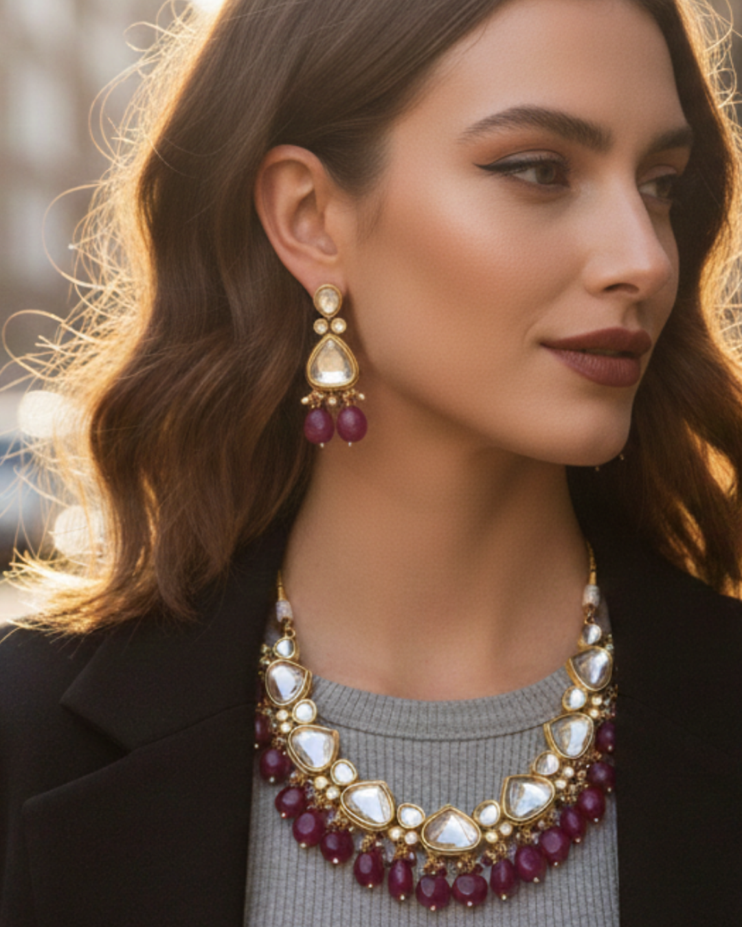 MEEREN Victorian Choker Necklace Set (Ruby)