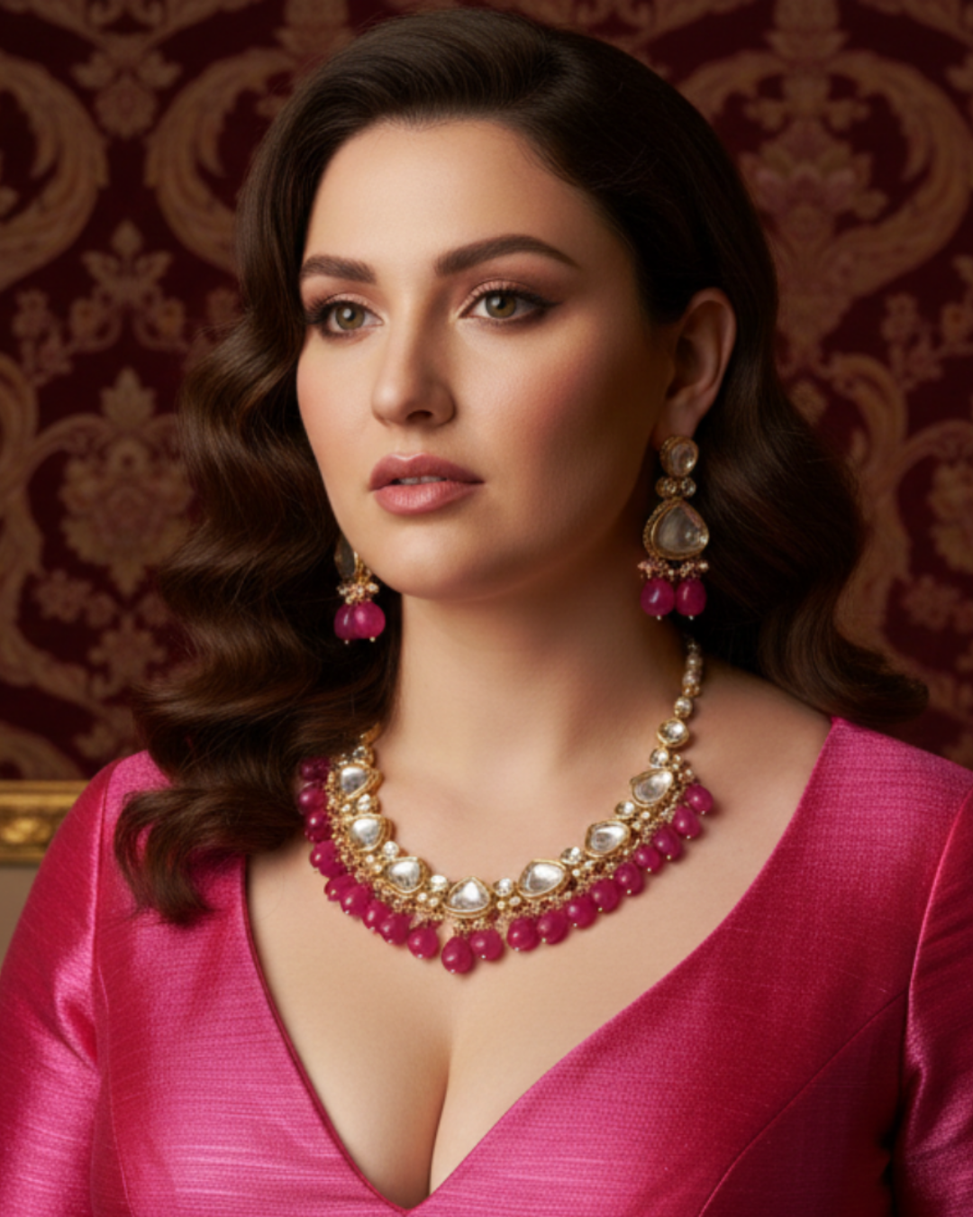 MEEREN Victorian Choker Necklace Set (Hot Pink)