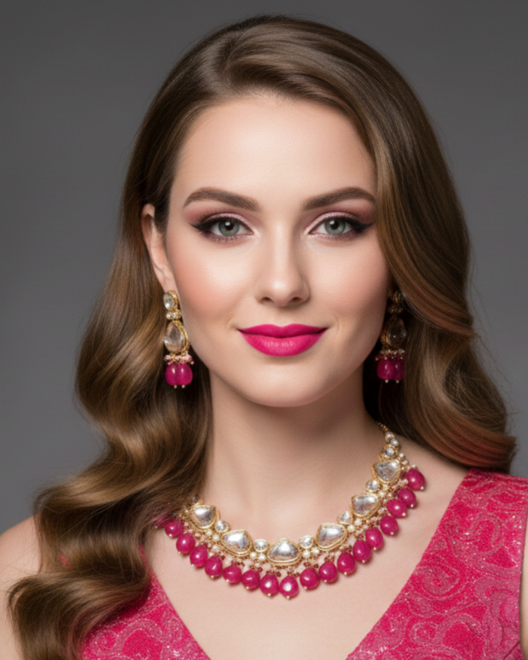 MEEREN Victorian Choker Necklace Set (Hot Pink)