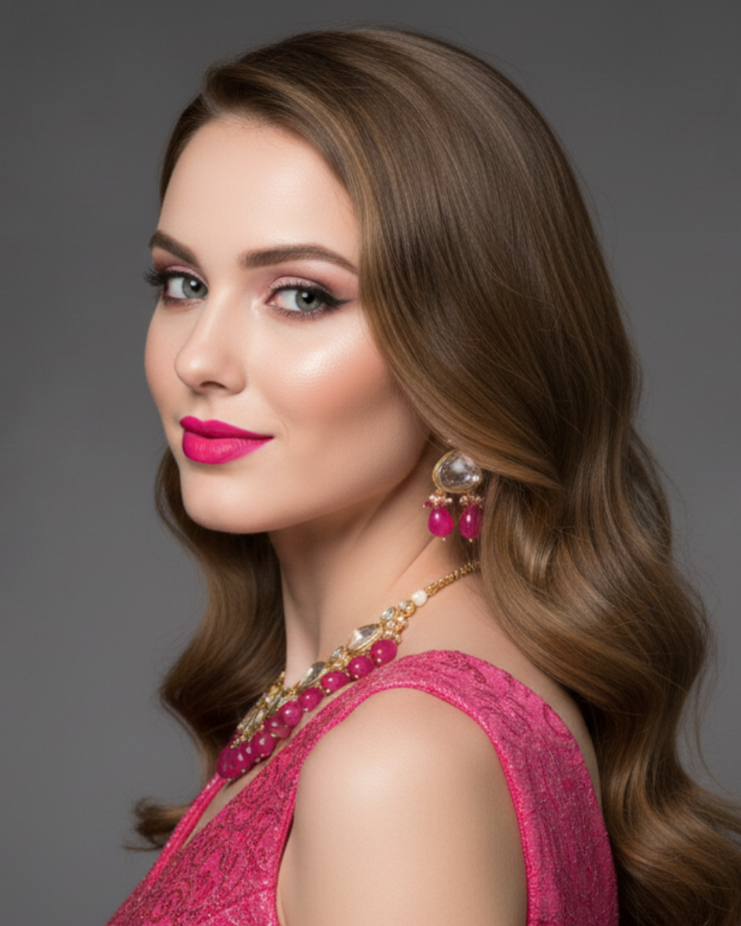 MEEREN Victorian Choker Necklace Set (Hot Pink)