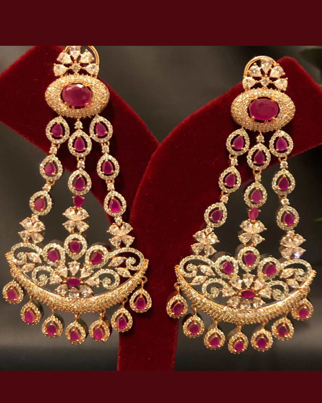 Cubic Zirconia Statement Earrings - Hot Pink / Rose Gold