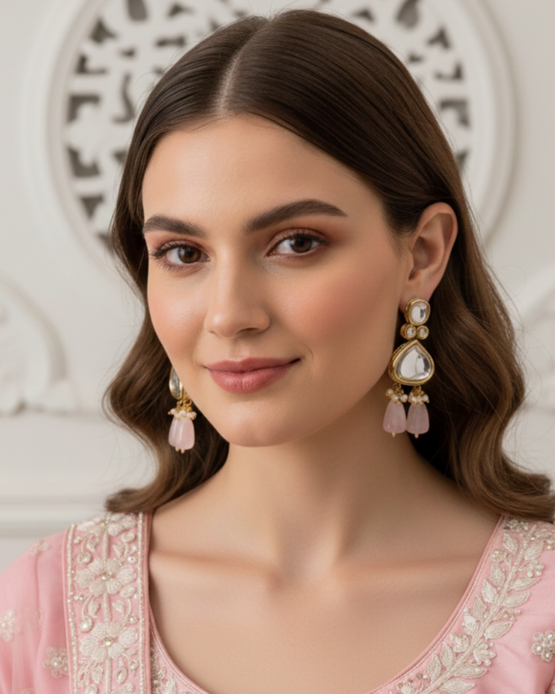 MEEREN Victorian Choker Necklace Set (Baby Pink)