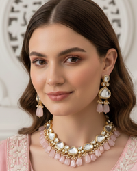 MEEREN Victorian Choker Necklace Set (Baby Pink)