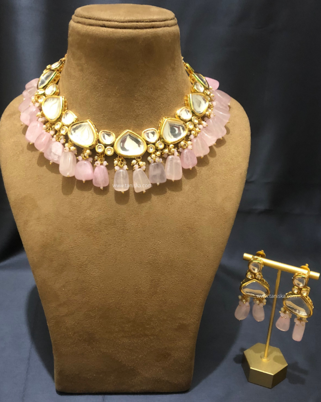 MEEREN Victorian Choker Necklace Set (Baby Pink)