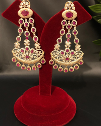 Cubic Zirconia Statement Earrings - Hot Pink / Rose Gold