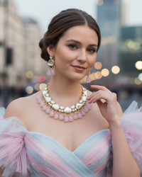 MEEREN Victorian Choker Necklace Set (Baby Pink)