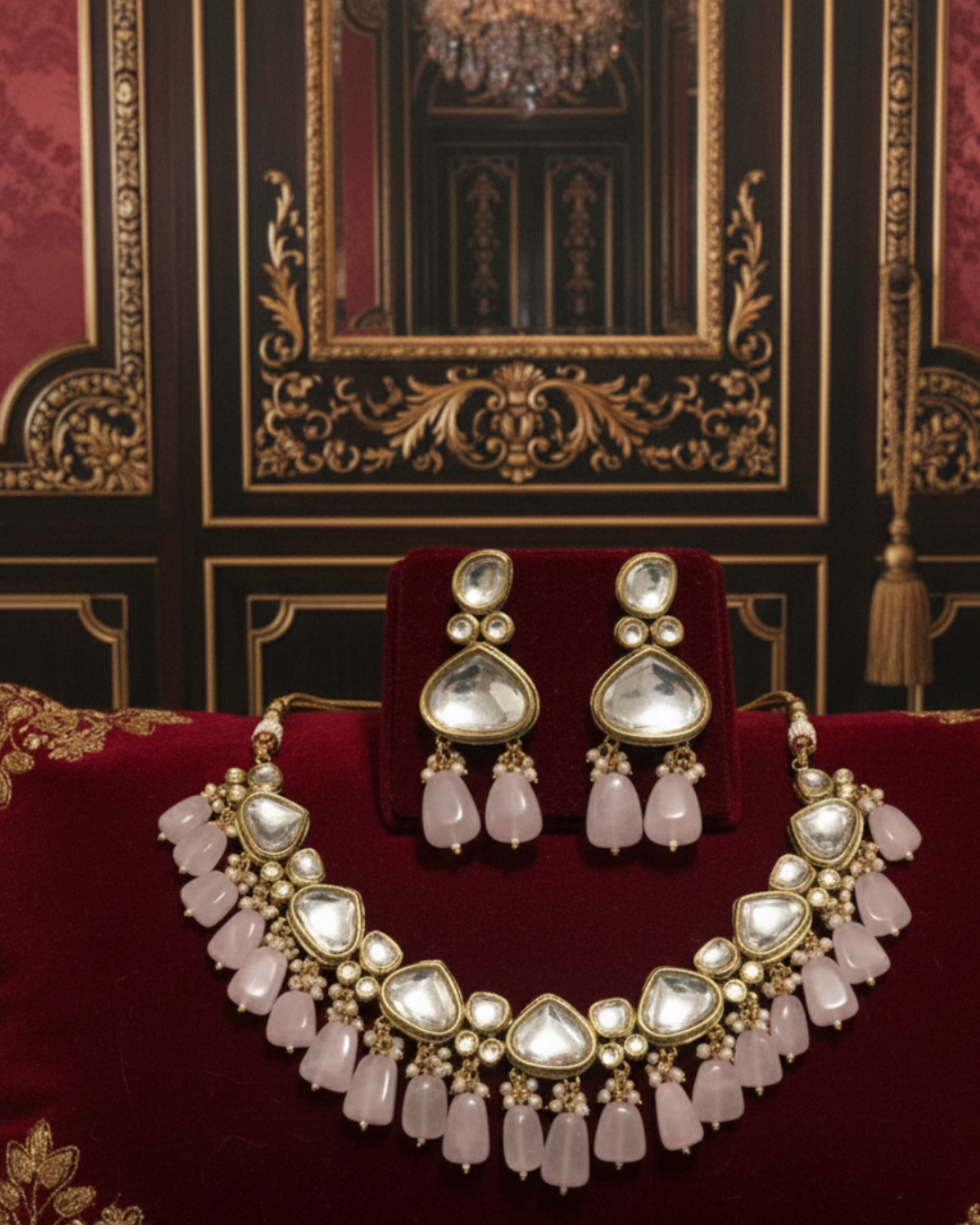 MEEREN Victorian Choker Necklace Set (Baby Pink)