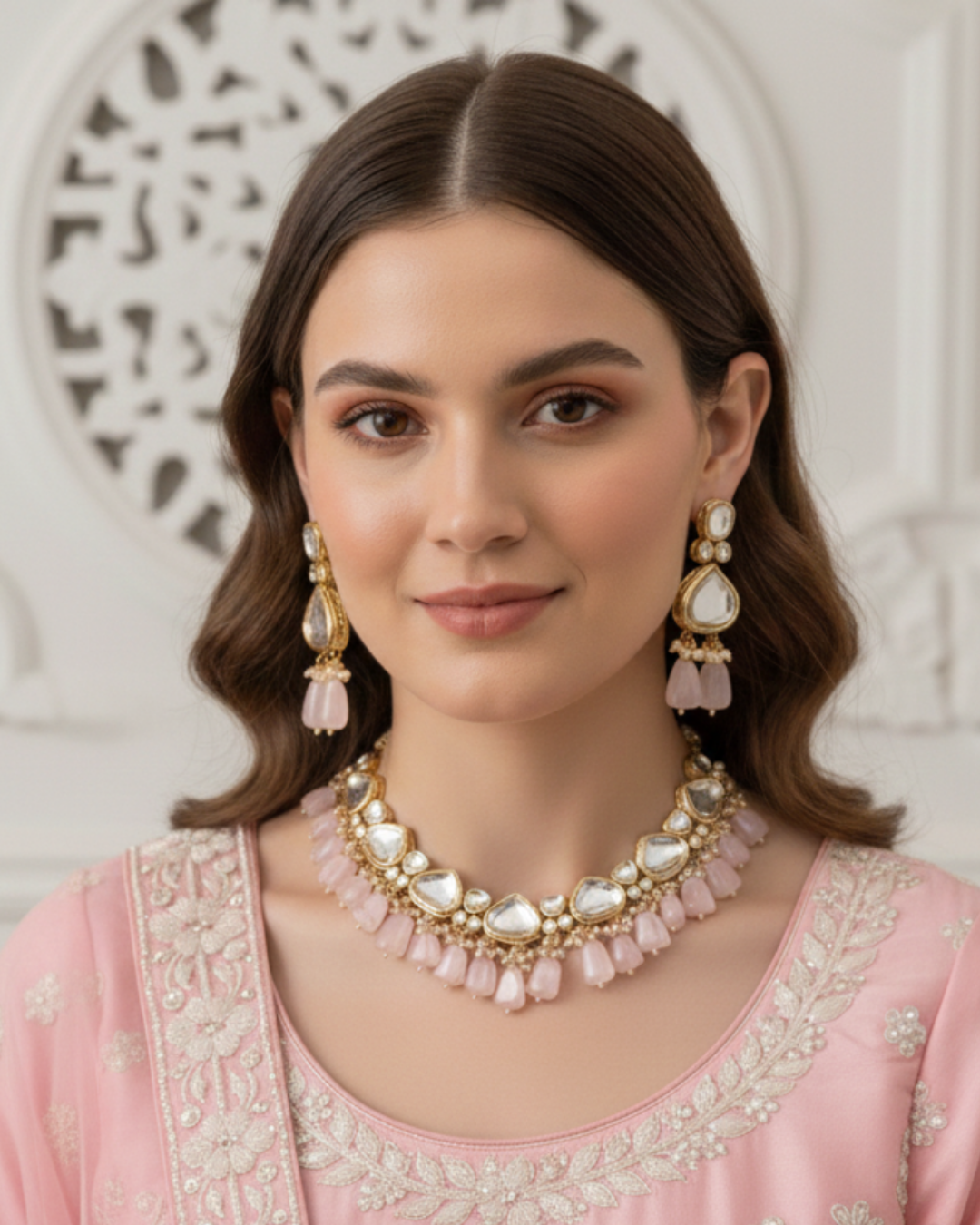 MEEREN Victorian Choker Necklace Set (Baby Pink)