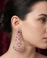 Cubic Zirconia Statement Earrings - Hot Pink / Rose Gold