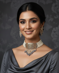 ISHANA Grey Uncut-Kundan Necklace/Choker Set