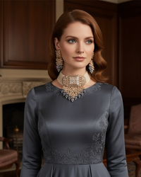 ISHANA Grey Uncut-Kundan Necklace/Choker Set