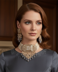 ISHANA Grey Uncut-Kundan Necklace/Choker Set