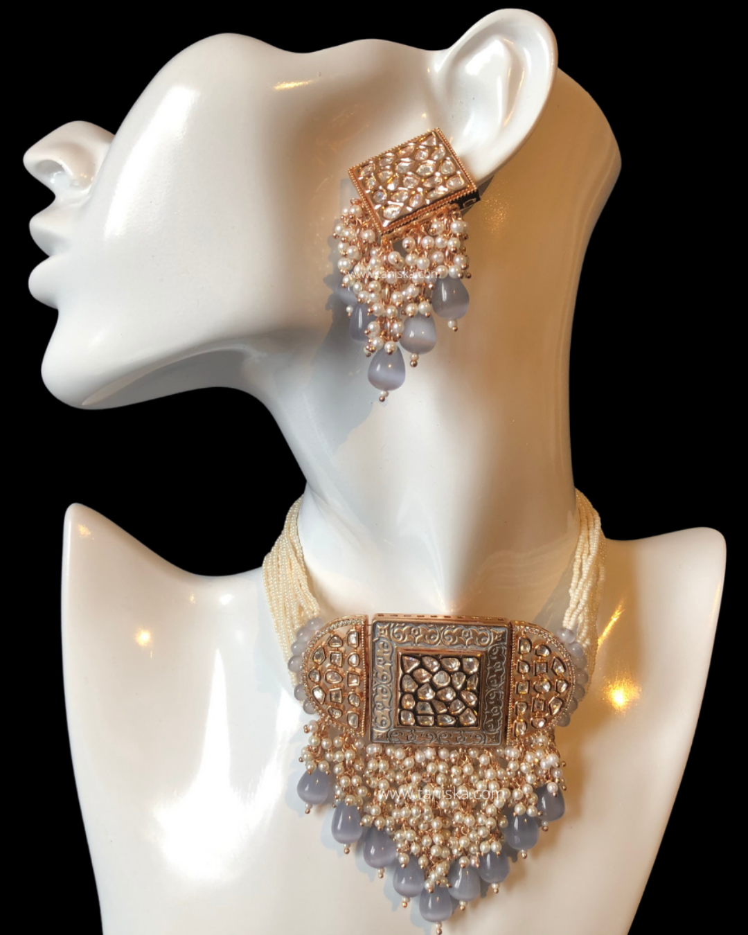 ISHANA Grey Uncut-Kundan Necklace/Choker Set