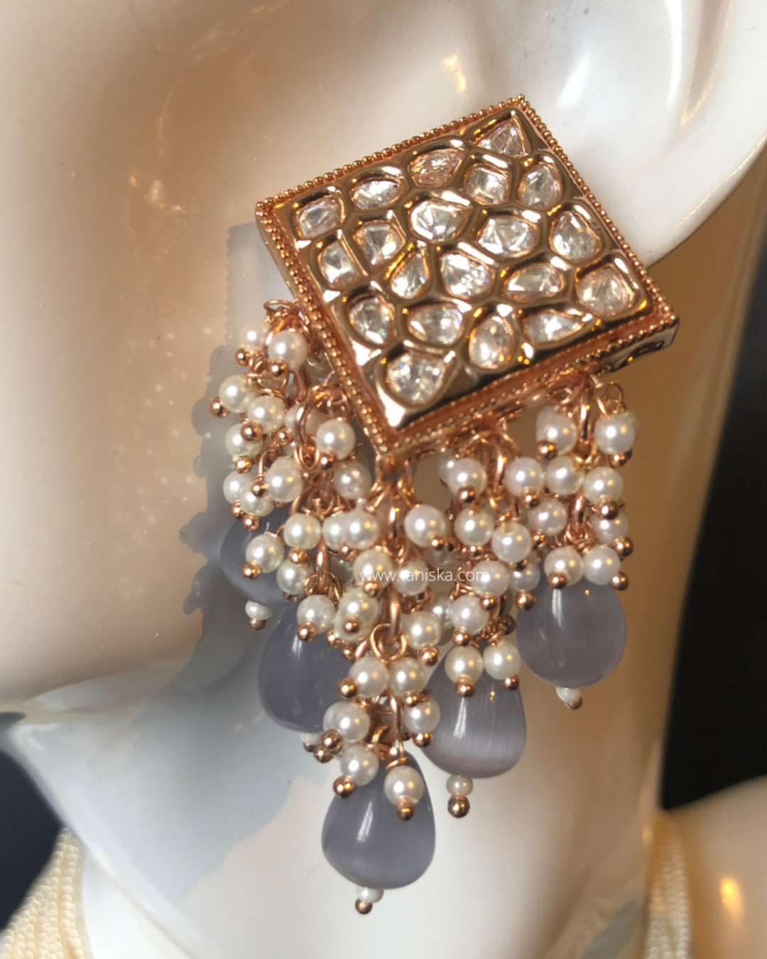 ISHANA Grey Uncut-Kundan Necklace/Choker Set