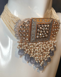 ISHANA Grey Uncut-Kundan Necklace/Choker Set