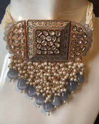 ISHANA Grey Uncut-Kundan Necklace/Choker Set