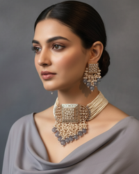 ISHANA Grey Uncut-Kundan Necklace/Choker Set