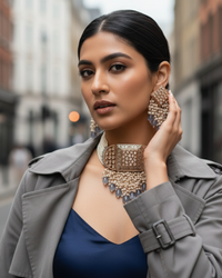 ISHANA Grey Uncut-Kundan Necklace/Choker Set