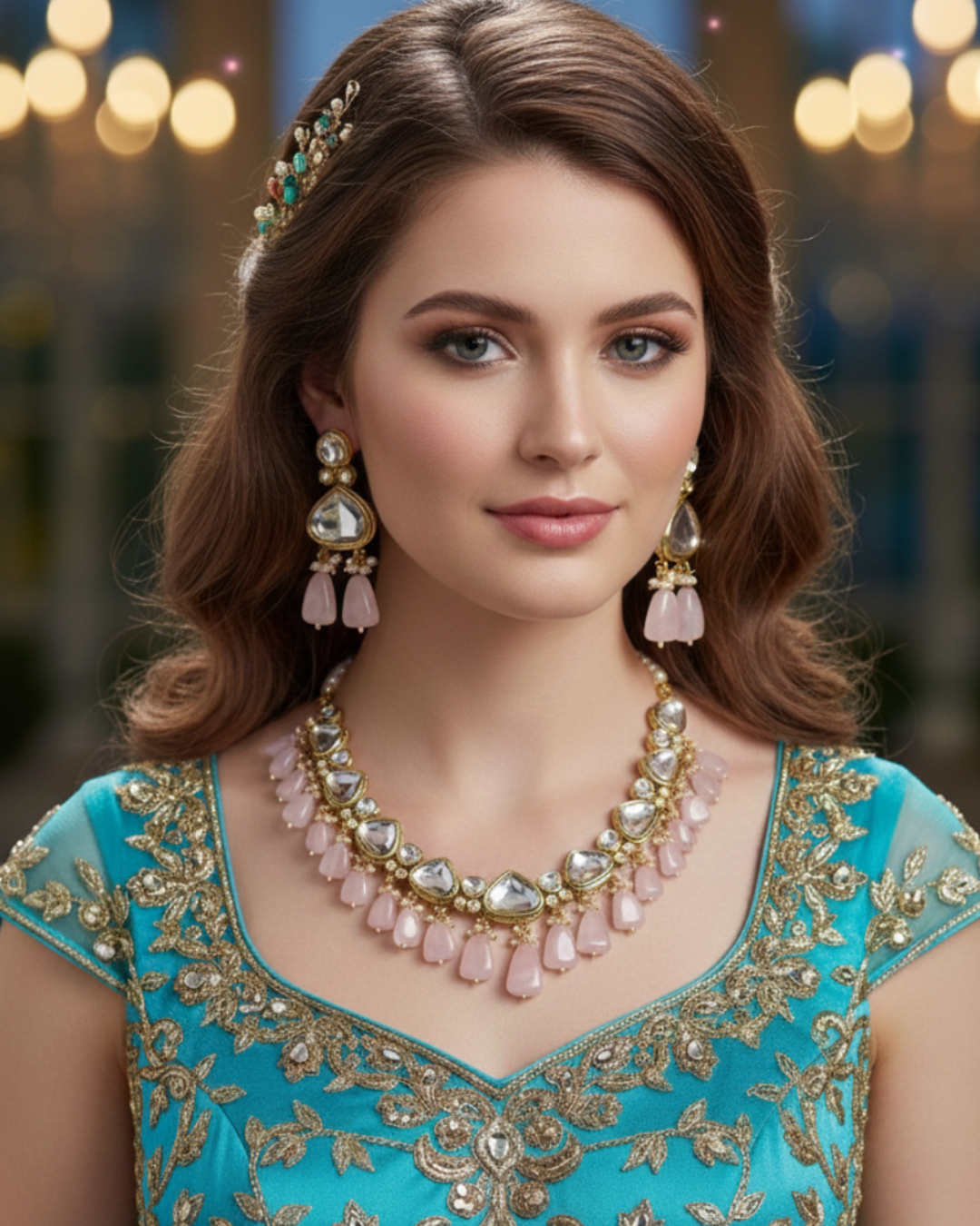 MEEREN Victorian Choker Necklace Set (Baby Pink)
