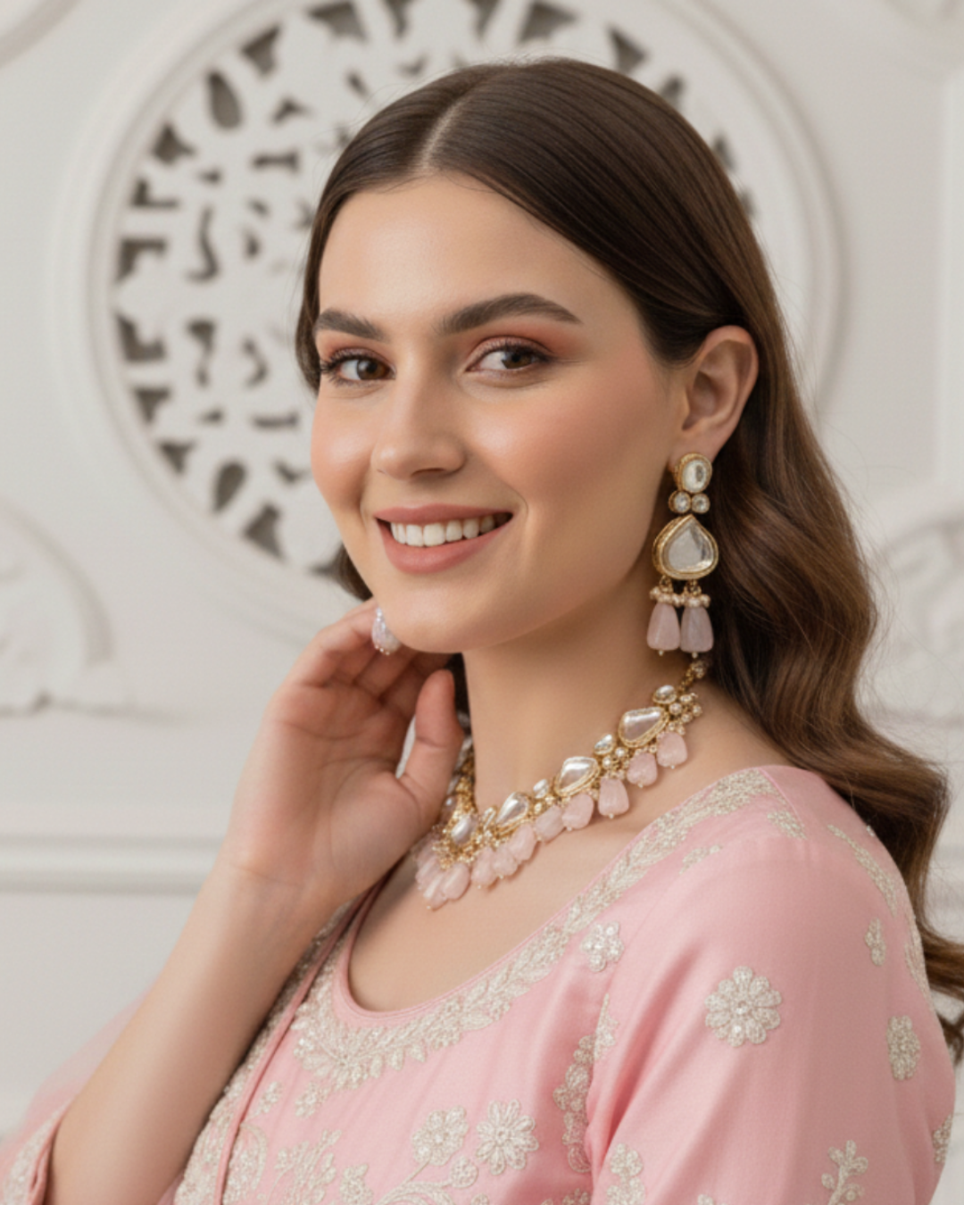 MEEREN Victorian Choker Necklace Set (Baby Pink)