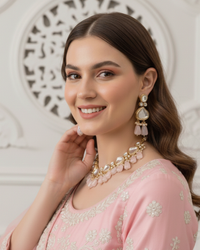 MEEREN Victorian Choker Necklace Set (Baby Pink)
