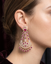 Cubic Zirconia Statement Earrings - Hot Pink / Rose Gold