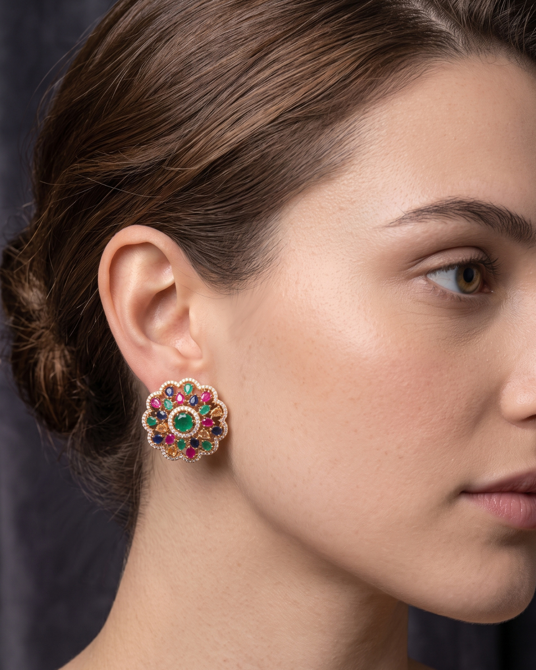Cubic Zirconia Statement Earrings - Multi / Rose Gold