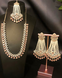 American Diamond Style Necklace Set - Silver/Baby Pink