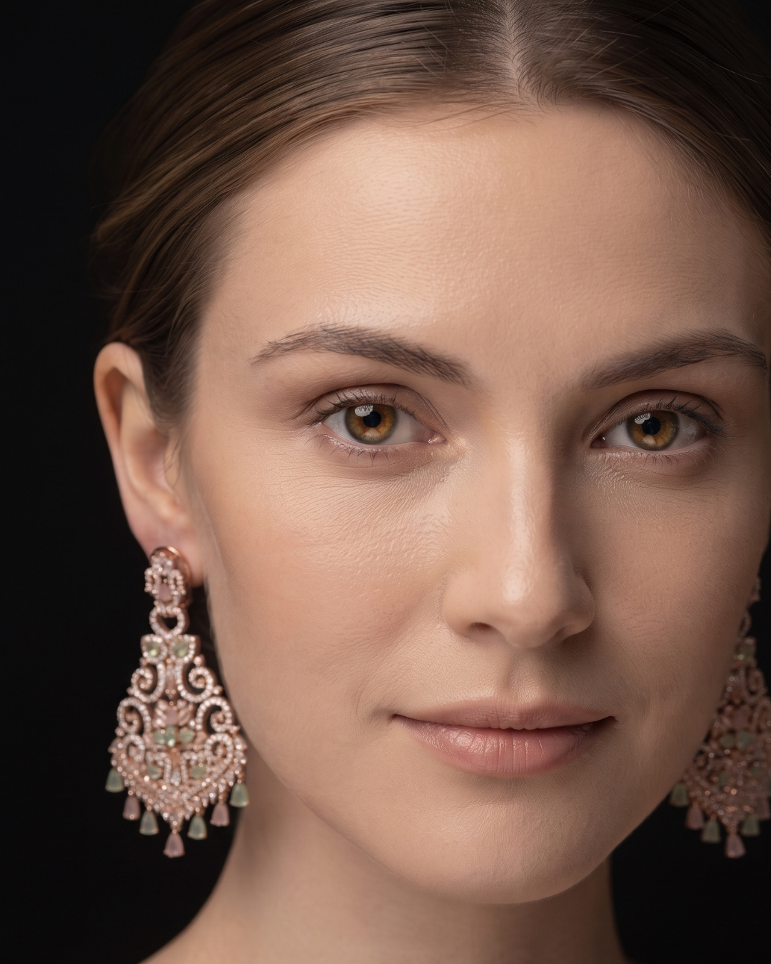 Cubic Zirconia Statement Earrings - Rose Gold/Pink-Mint