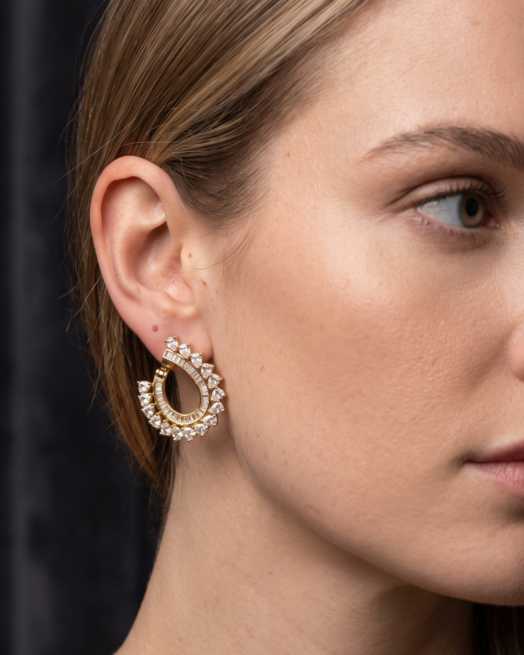 Cubic Zirconia Statement Earrings - Golden