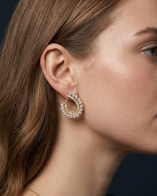 Cubic Zirconia Statement Earrings - Golden