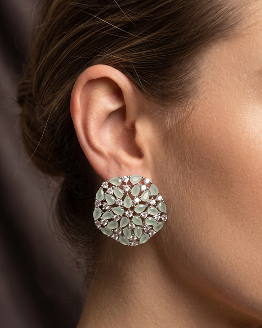 Cubic Zirconia Statement Earrings - Mint / Silver