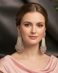 American Diamond Style Necklace Set - Silver/Baby Pink