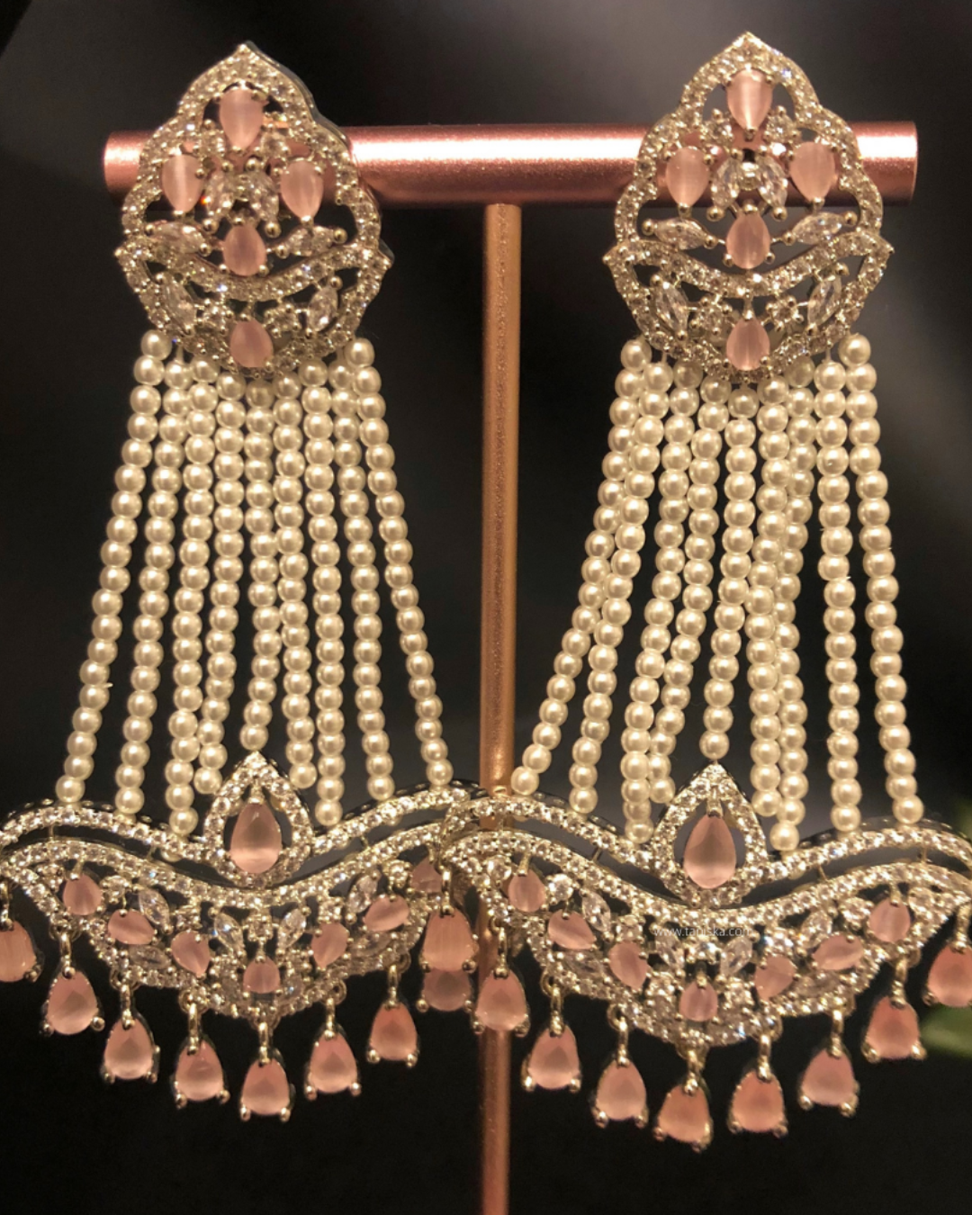 American Diamond Style Necklace Set - Silver/Baby Pink