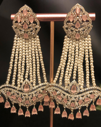 American Diamond Style Necklace Set - Silver/Baby Pink