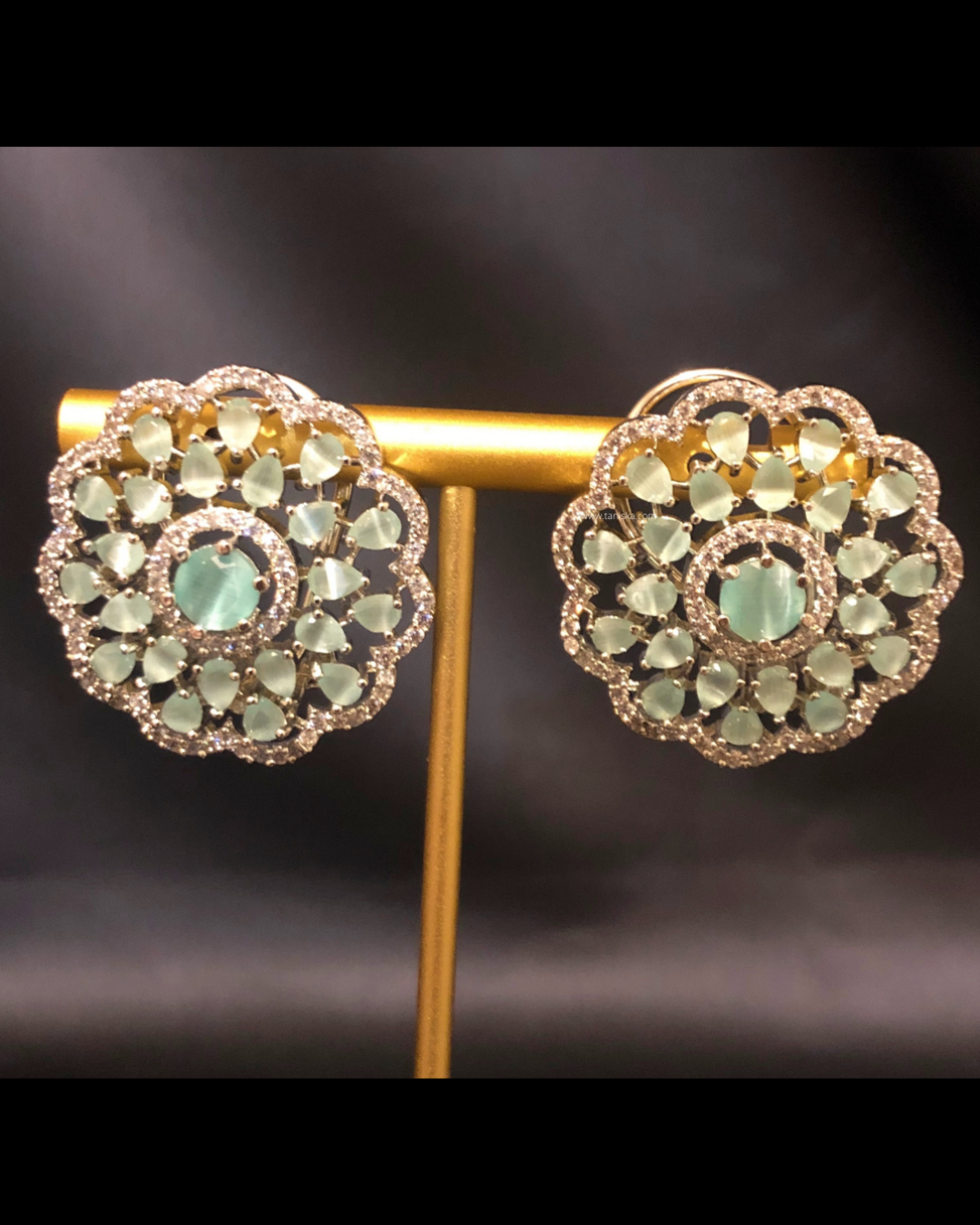 Cubic Zirconia Statement Earrings - Mint / Silver