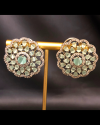 Cubic Zirconia Statement Earrings - Mint / Silver
