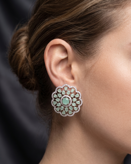 Cubic Zirconia Statement Earrings - Mint / Silver